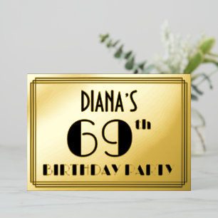 Invitation En Aluminium 69e fête d'anniversaire — Art Déco Look "69" + Nom