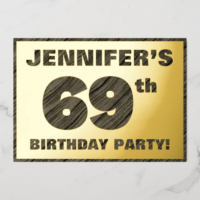 Invitation En Aluminium 69e fête d'anniversaire — Bold, Faux Wood Grain Te (Recto)