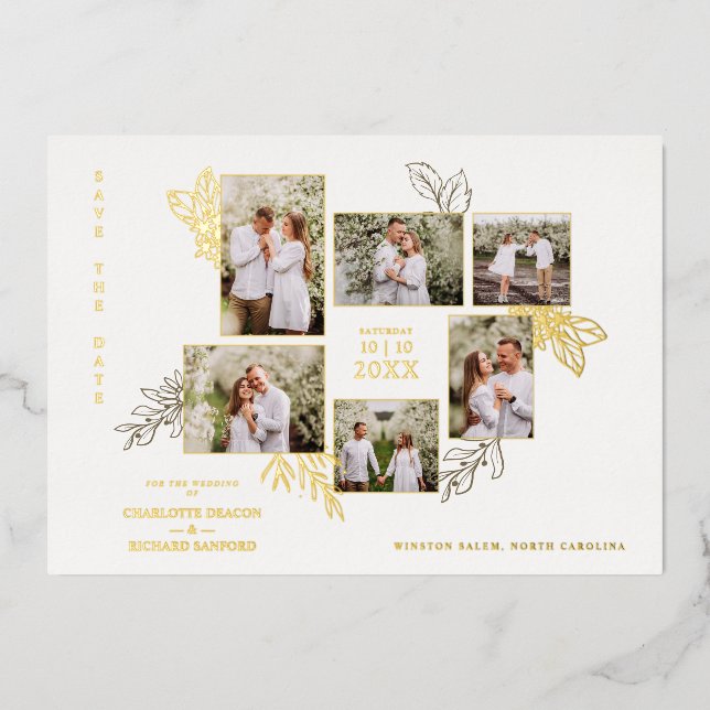 Invitation En Aluminium 6 Photos Collage Wedding Botanical Branches Frame (Recto)