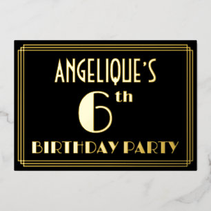 Invitation En Aluminium 6e fête d'anniversaire : Art Déco Look "6", avec n