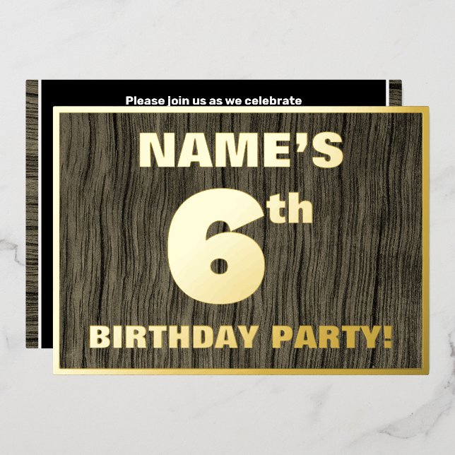 Invitation En Aluminium 6e fête d'anniversaire : Bold, Faux Motif de grain (Recto/Verso)