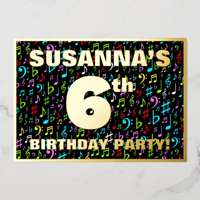 Invitation En Aluminium 6e fête d'anniversaire — Symboles de musique amusa (Recto)