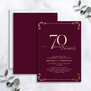 Invitation En Aluminium 70 ans & Fabuleux Anniversaire Bourgogne & Calligr