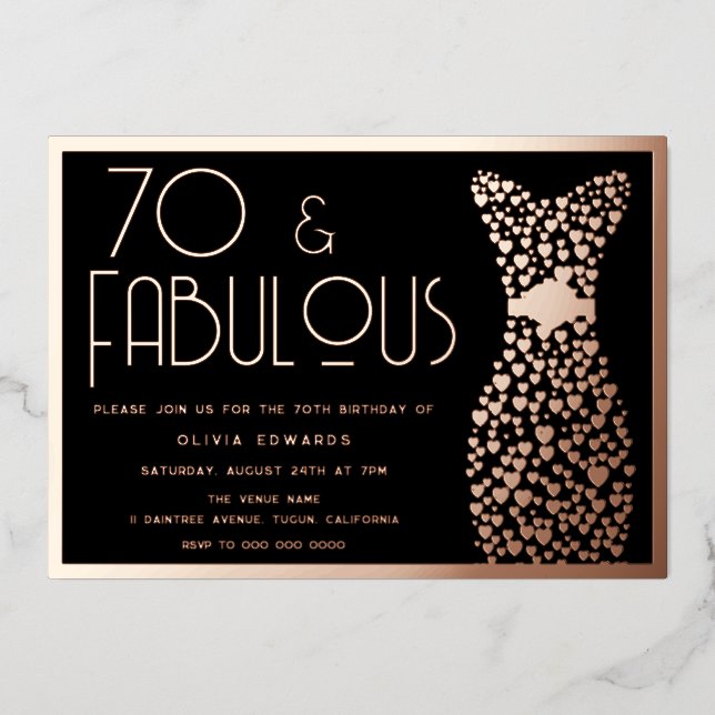 Invitation En Aluminium 70 & Fabulous! Rose Gold & Black 70th Birthday  (Recto)