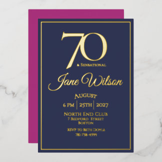 Invitation En Aluminium 70e Anniversaire Moderne Élégant Rose Navy