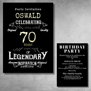 Invitation En Aluminium 70e Anniversaire Né Légendaire Or Rétro Noir