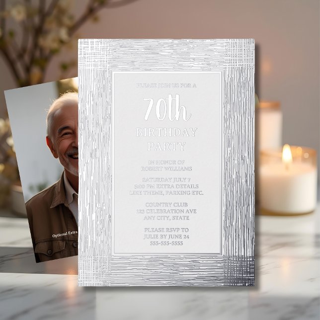Invitation En Aluminium 70e fête d'anniversaire personnalisée Argent Textu (Créateur téléchargé)