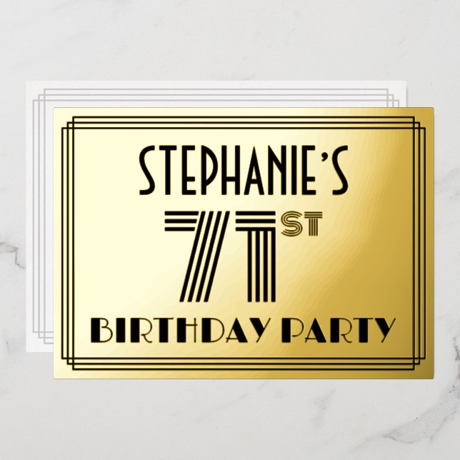 Invitation En Aluminium 71e fête d'anniversaire — Art Déco Style "71" & No (Recto/Verso)