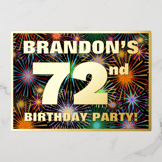 Invitation En Aluminium 72e fête d'anniversaire — Amusant, Feu d'artifice  (Recto)