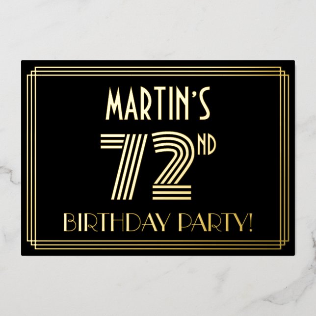Invitation En Aluminium 72e fête d'anniversaire — Art Déco Style "72" + No (Recto)