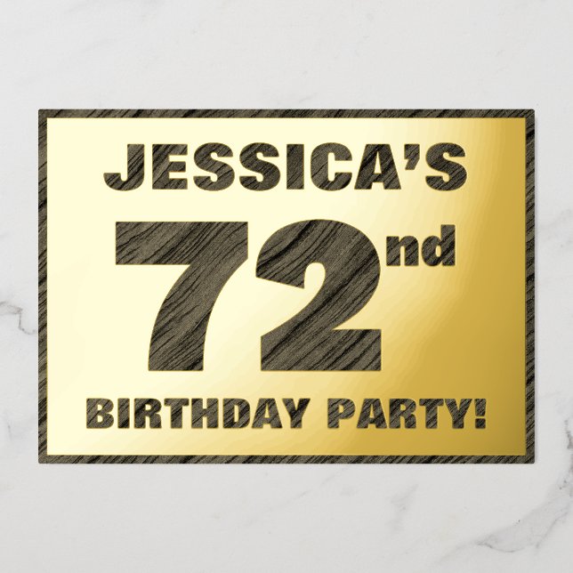 Invitation En Aluminium 72e fête d'anniversaire — Bold, Faux Wood Grain Te (Recto)