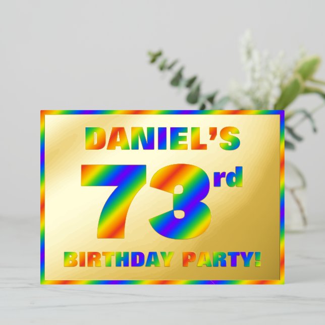Invitation En Aluminium 73e fête d'anniversaire — Amusant, Rainbow Spectru (Debout devant)