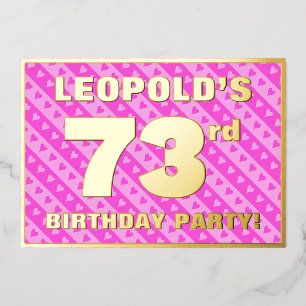 Invitation En Aluminium 73e fête d'anniversaire — Coeurs et rayures roses