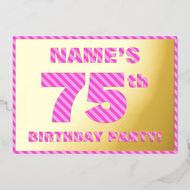 Invitation En Aluminium 75e fête d'anniversaire — Gras, amusant, rose rayu (Recto)