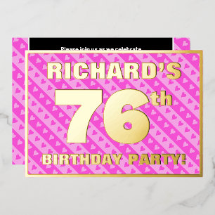 Invitation En Aluminium 76e fête d'anniversaire — Coeurs roses amusants et