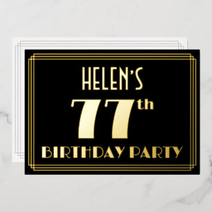 Invitation En Aluminium 77e fête d'anniversaire : Art Déco Look "77", avec