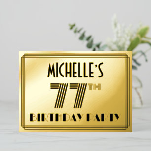 Invitation En Aluminium 77e fête d'anniversaire — Art Déco Style "77" & No