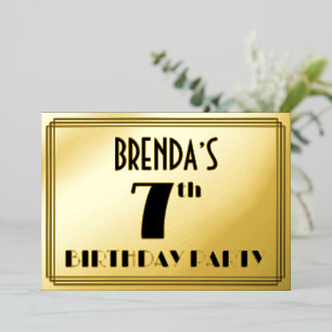 Invitation En Aluminium 7e fête d'anniversaire — Art Déco Look "7" + Nom