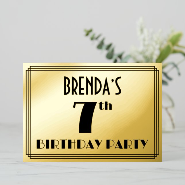 Invitation En Aluminium 7e fête d'anniversaire — Art Déco Look "7" + Nom (Debout devant)