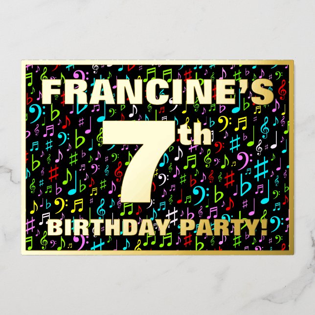 Invitation En Aluminium 7e fête d'anniversaire — Symboles de musique amusa (Recto)