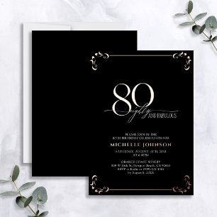 Invitation En Aluminium 80 ans et Fabuleux Calligraphie Rose Gold Noir Ann