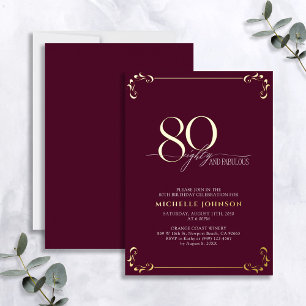 Invitation En Aluminium 80 & Fabuleux Burgundy & Gold Calligraphy Annivers