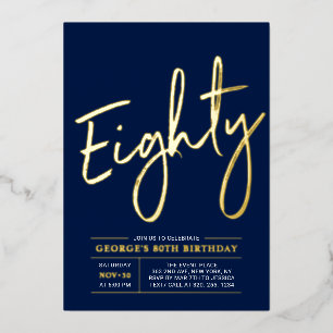 Invitation En Aluminium 80   Modern Gold Navy 80e fête d'anniversaire