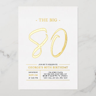 Invitation En Aluminium 80 | Soirée d'or moderne 80e anniversaire