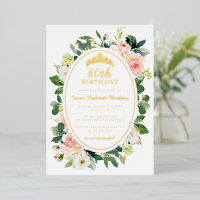 80e anniversaire Gold Pink Butterfly Floral