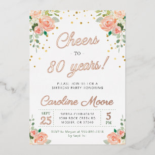 Invitation En Aluminium 80e anniversaire Salutations à 80 ans Dames Rose O
