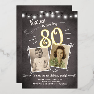Invitation En Aluminium 80ème photo Vintage Retro 80ème anniversaire surpr