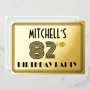 Invitation En Aluminium 82e fête d'anniversaire — Art Déco Style "82" & No