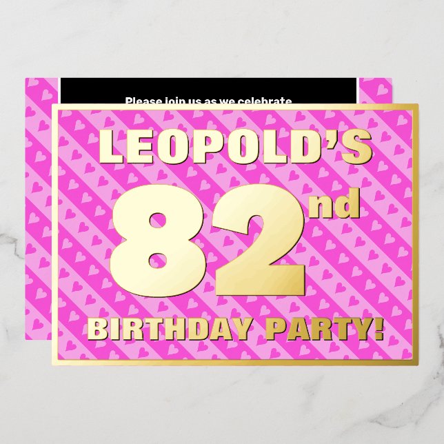Invitation En Aluminium 82e fête d'anniversaire — Coeurs roses amusants et (Recto/Verso)