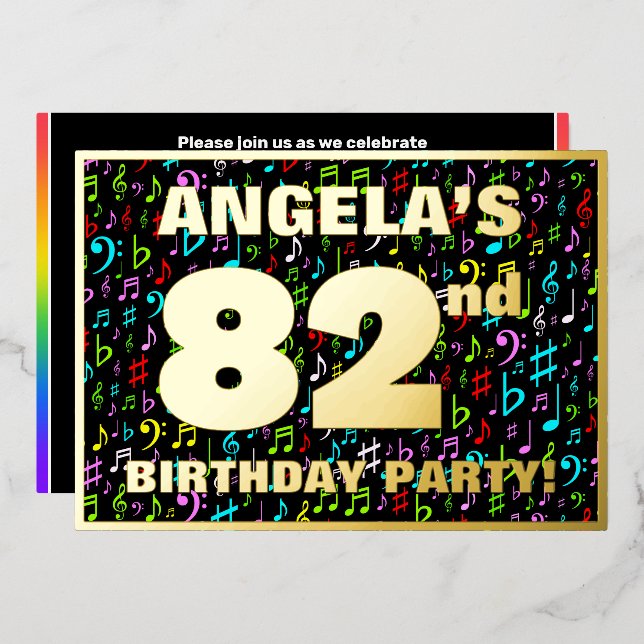 Invitation En Aluminium 82e fête d'anniversaire — Symboles de musique amus (Recto/Verso)