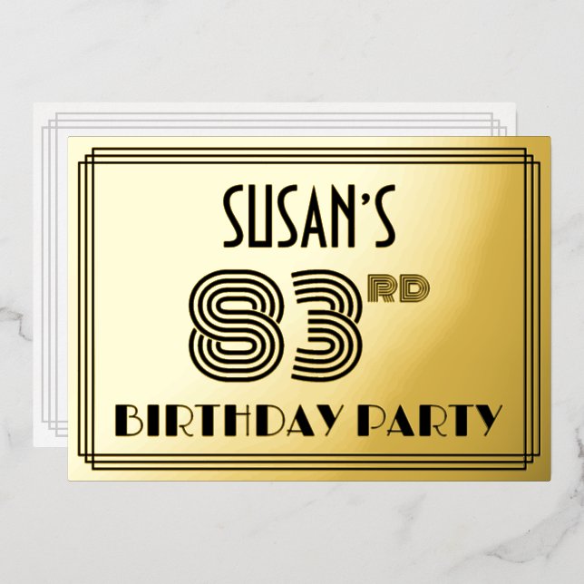 Invitation En Aluminium 83e fête d'anniversaire — Art Déco Style "83" & No (Recto/Verso)