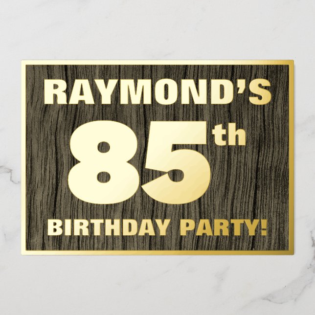 Invitation En Aluminium 85e Birthday Party: Bold, Faux Wood Grain Pattern (Recto)