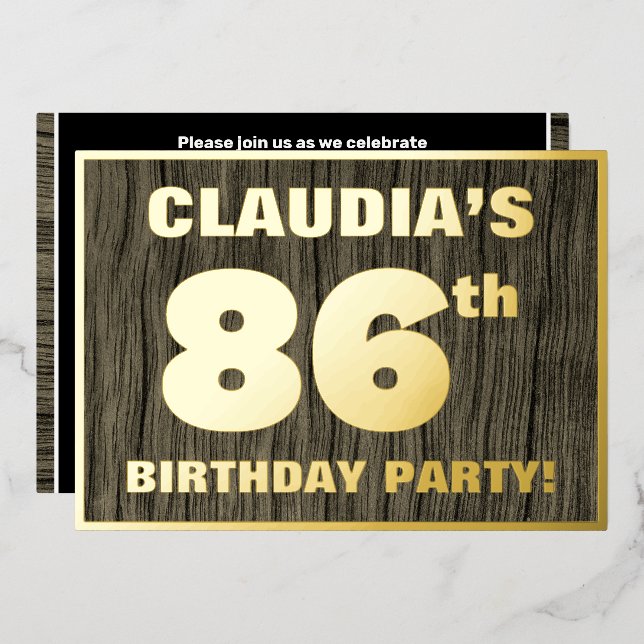 Invitation En Aluminium 86e Birthday Party: Bold, Faux Wood Grain Pattern (Recto/Verso)