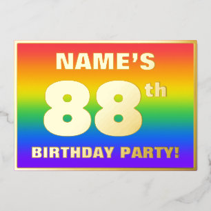 Invitation En Aluminium 88th Birthday Party: Fun, Colorful Rainbow Pattern