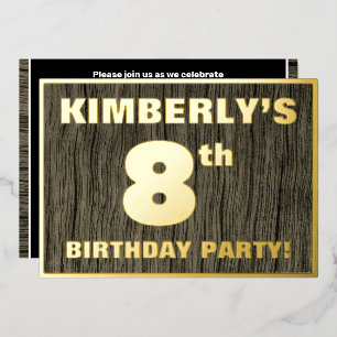 Invitation En Aluminium 8th Birthday Party: Bold, Faux Wood Grain Pattern