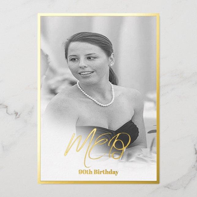 Invitation En Aluminium 90e anniversaire Elégant Monogramme photo Annivers (Recto)