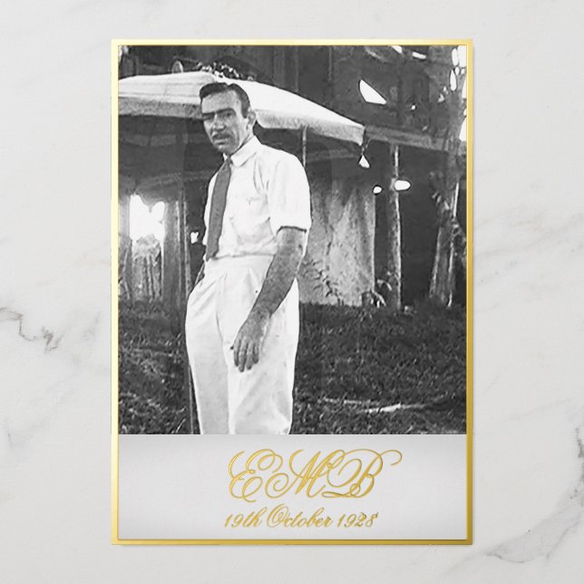 Invitation En Aluminium 90e anniversaire Homme élégant Monogramme photo An (Recto)