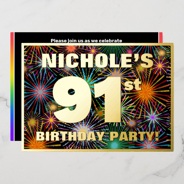 Invitation En Aluminium 91e fête d'anniversaire — Fun amusant, coloré Look (Recto/Verso)
