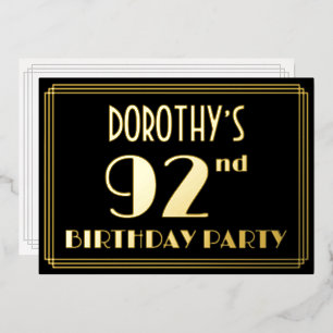 Invitation En Aluminium 92e fête d'anniversaire : Art Déco Look "92", avec