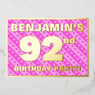 Invitation En Aluminium 92e fête d'anniversaire — Coeurs et rayures roses 
