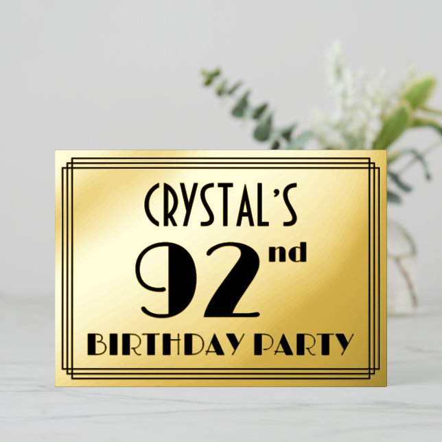Invitation En Aluminium 92e fête d'anniversaire — Regarder Art Déco "92" + (Debout devant)