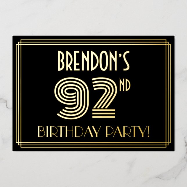 Invitation En Aluminium 92e fête d'anniversaire — Style Art Déco "92" + No (Recto)