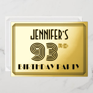 Invitation En Aluminium 93e fête d'anniversaire — Art Déco Style "93" & No