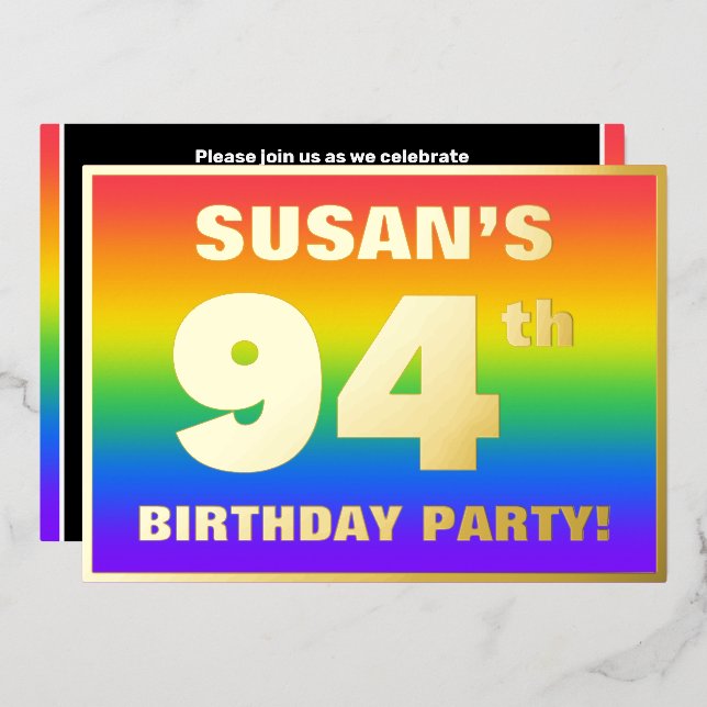 Invitation En Aluminium 94e fête d'anniversaire : Amusant, coloré Motif ar (Recto/Verso)