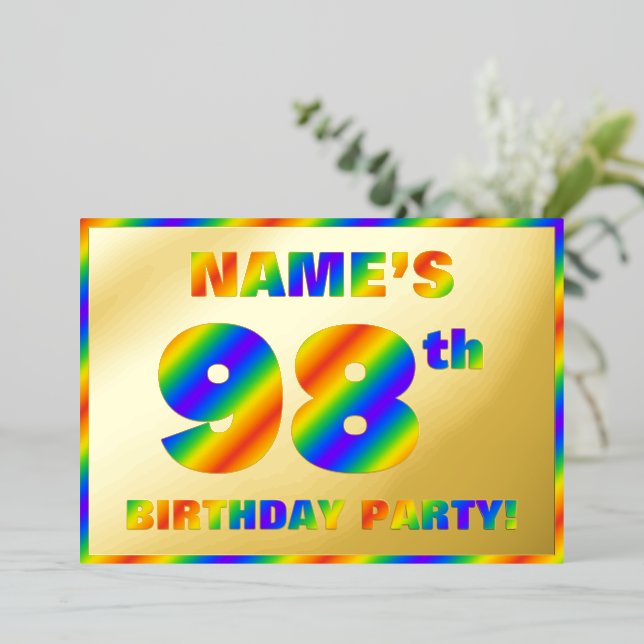 Invitation En Aluminium 98e fête d'anniversaire — Amusant, Rainbow Spectru (Debout devant)