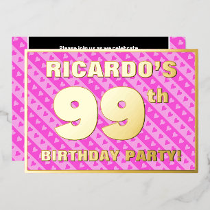 Invitation En Aluminium 99e fête d'anniversaire — Coeurs roses amusants et
